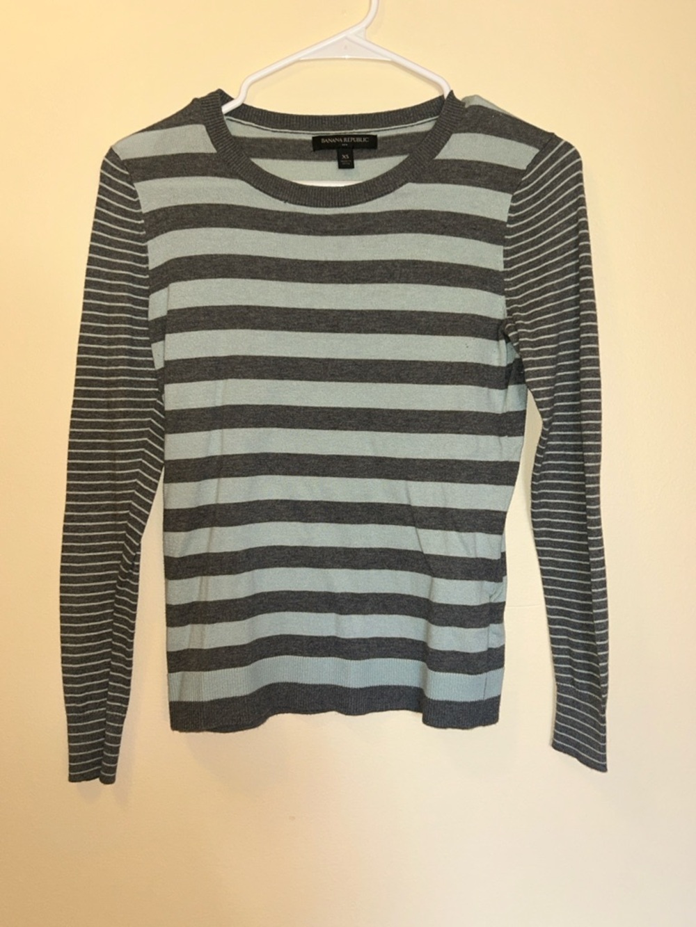 Banana Republic Striped Crewneck Sweater in Mint and Gray